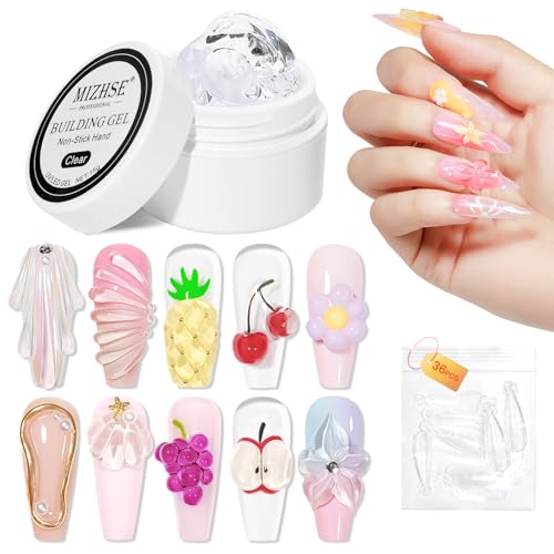 Mizhse - Clear Non-Sticky Builder Gel for 3D Nail Art & Sculpting, 15g