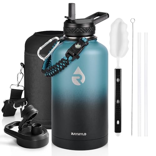 Insulated Water Bottle 64 oz, Triple Wall Vacuum Stainless Steel (Cold for 48 Hrs), Leak Proof & Non-BPA, Half Gallon Water Flask Jug with Paracord Handle & Straw Spout Lids|B0BZZT6B84