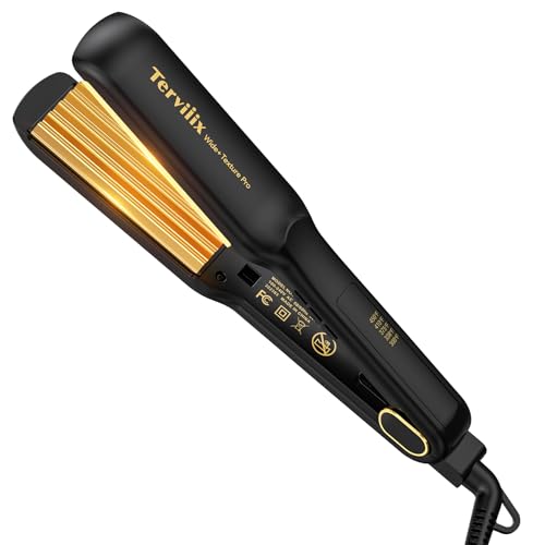Terviiix - 24K Titanium Wide Hair Crimper, Dual Voltage, Auto Off, 1.5 Inch