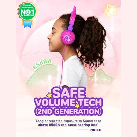 iClever - Cat Ear Kids Headphones with LED Lights, 85dBA Volume Limit, Foldable Design