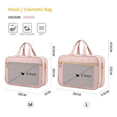 Lovevook - Waterproof Hanging Toiletry Bag for Women, Large Cosmetic Organizer, Hook Design, B-light Pink