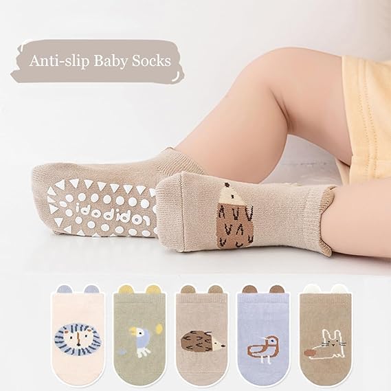 KASTWAVE 10 Pairs Baby Crawling Knee Pads & Anti-Slip Ankle Socks, Unisex Toddler Non-Skid Safety Gear for Learning to Walk on Hardwood Floors Soft Combed Cotton Ideal Gift
