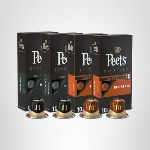Peet's Coffee, Dark Roast Espresso Capsules Variety Pack, Compatible with Nespresso Original Machine - Intensity 10-11, 40 Count (4 Boxes of 10 Espresso Capsules)