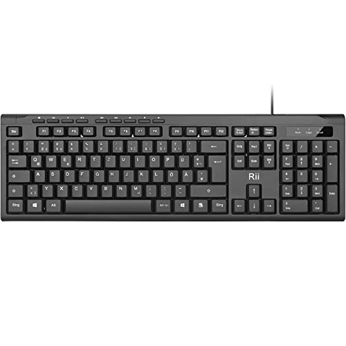 Rii - Slim USB Wired Keyboard for Mac/PC/Tablet, 105 Keys, QWERTZ Layout