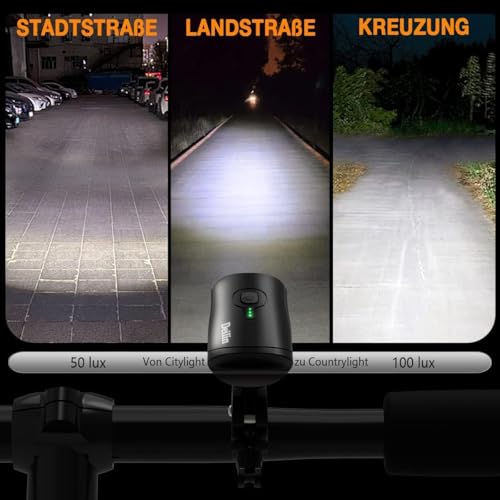 Deilin - 70 Lux USB Rechargeable Bicycle Light Set, IPX5 Waterproof, 3 Modes