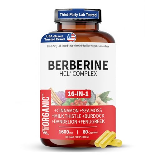 Berberine HCL Metabolic Guard+ Complex | 1600mg - 60 Caps | 16-IN-1 Herbal Cardiovascular, Liver & Gut Support | with Cinnamon, Milk Thistle, NAC & Zinc | Third-Party Lab Tested, Vegan, Non-GMO - Medaid International