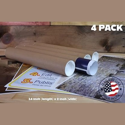 PosterEnvy - 14-Inch Poster Tubes, Pre-Capped, Pack of 4 for Shipping & Storage