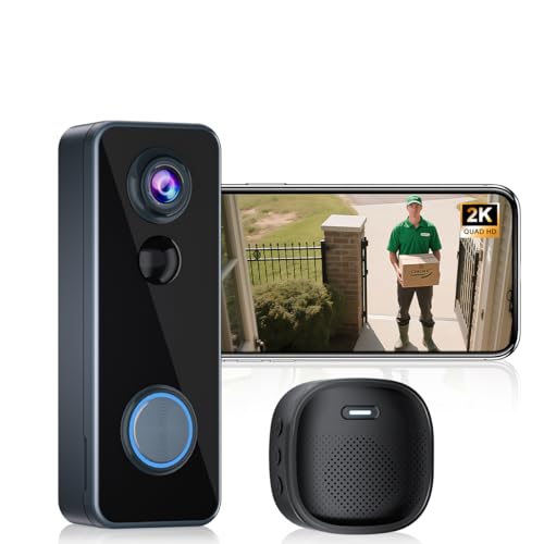 Wireless Video Doorbell Camera with Chime, Head-to-Toe View 2K HD Smart WiFi Door Bell with Camera Battery Operated Motion Detection Night Vision 2-Way Audio Support Cloud Storage Works with Alexa - Medaid International