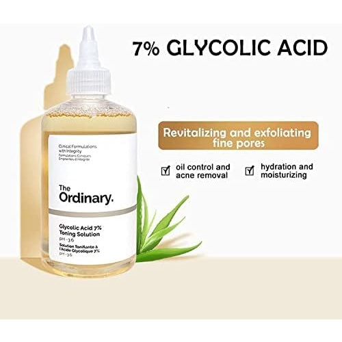 The Ordinary Glycolic Acid 240ML 7% Toning Resurfacing Solution, Ordinary Glycolic Acid Solution, Acido Glicolico The Ordinary para Las Axilas, Ordinary Peeling Solution (Size : 1PCS) - Medaid International