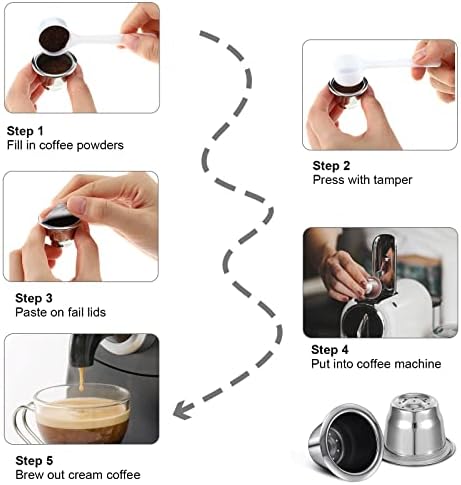 Didaey Reusable Espresso Capsules Stainless Steel Refillable Coffee Pods Reusable Espresso Pods with Aluminum Foil Seals Stickers Lids Compatible with Nespresso Machines (6 Cups, 204 Lids)|B0BGPT7T9H