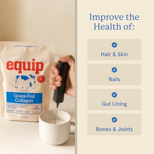 Equip Foods Grass Fed Collagen Powder | Hydrolyzed Bovine Collagen Peptides with Amino Acids | Prime Beef Collagen for Healthy Joints, Skin & Nails | Non-GMO, Paleo Friendly | 30 Servings, Unflavored|B071SH212S