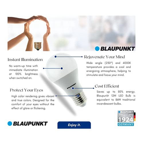 Blaupunkt - Classic A60 LED Bulb, E27 Base, 12W, 4000K Natural White, 1260 Lumen