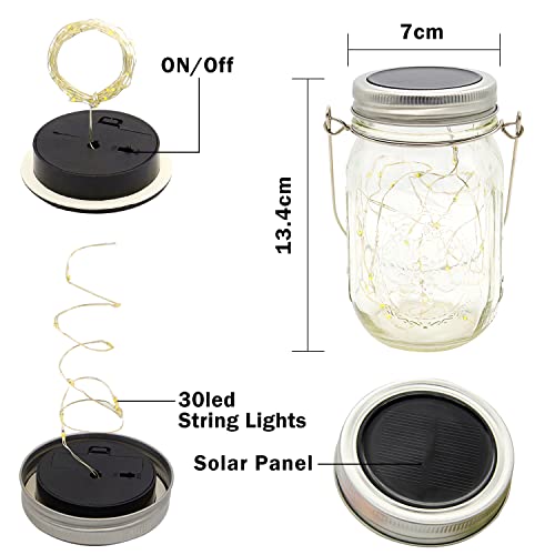 Vindany - Pack of 4 Solar Mason Jar Lights, 30 LEDs, Weatherproof Outdoor Decor