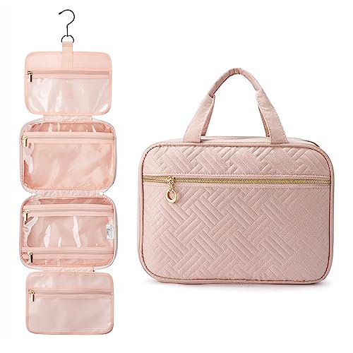 Lovevook - Waterproof Hanging Toiletry Bag for Women, Large Cosmetic Organizer, Hook Design, B-light Pink
