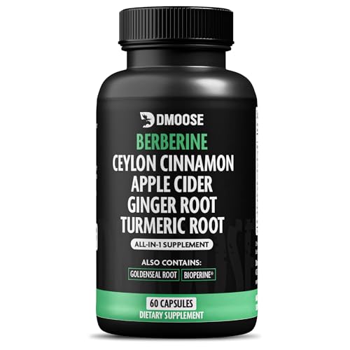 Berberine HCL 1400mg with Ceylon Cinnamon to Support Digestion & Metabolism - 7 in 1 Berberine Supplement, Ceylon Cinnamon, Bioprene, Turmeric, Ginger, Goldenseal & Apple Cider Complex - 60 Capsules - Medaid International