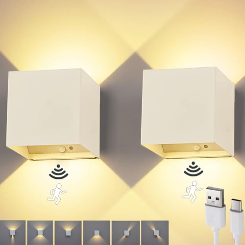 Senfay - 2 Pack LED Battery Wall Light with Motion Sensor & USB Rechargeable