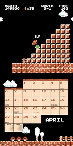 Super Mario Bros. 8-Bit Retro 2025 Wall Calendar with Bonus Diecut Notecards - Medaid International