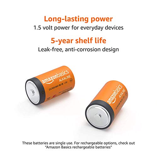 Amazon Basics - D Cell Alkaline Batteries, 5-Year Shelf Life, 96 Count