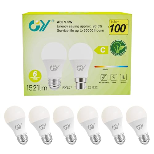 Gy - E27 LED Neutral White Bulb, 9.5W, 4000K, 1521 Lumen, Energy Saving, Pack of 6