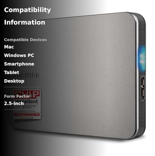 Toshiba Canvio Flex 1TB – Portable 2.5’’ External Hard Drive (HDD) for Mac, Windows PC, Smartphone and Tablet Use, Compatible with Most USB-C and USB-A Devices, Warm Silver (HDTX210ESCAA) - Medaid International