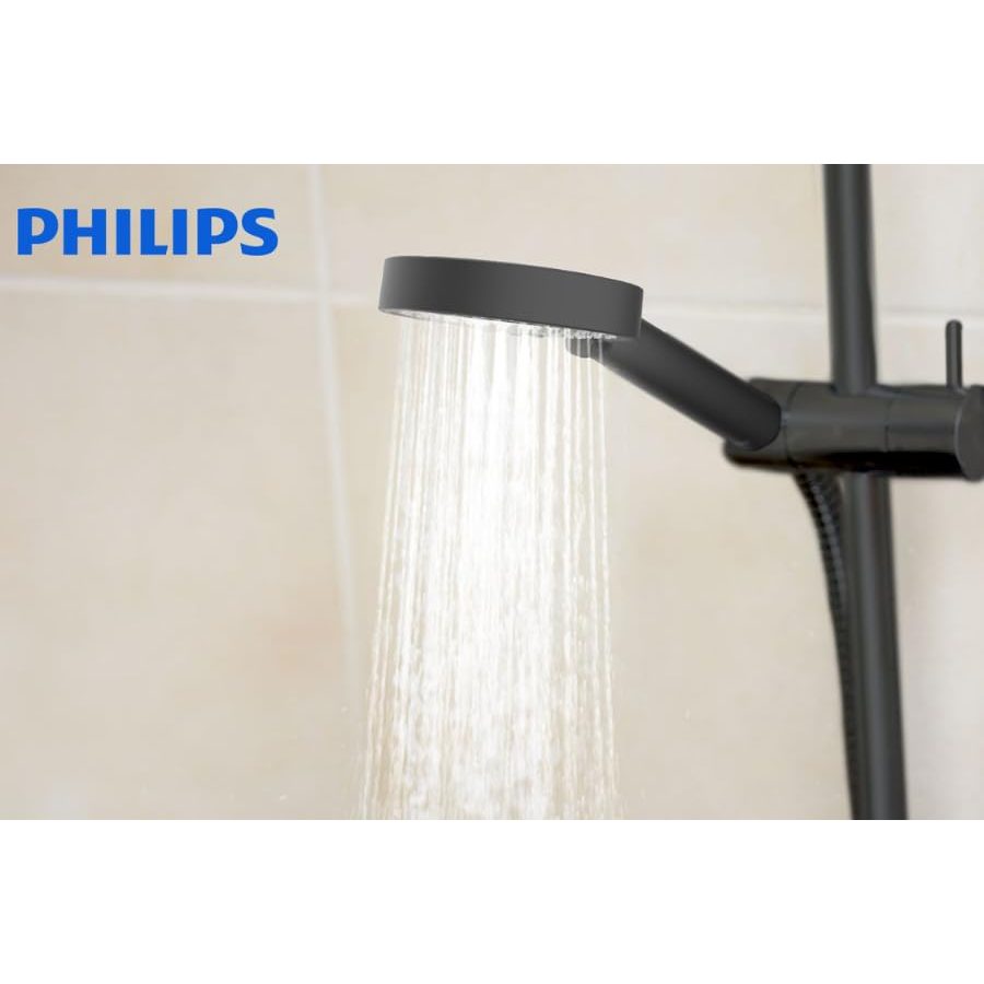 Philips Shower Water Filter, Protect Your Skin and Hair, Effectively Eliminate Chlorine and Other Large Particles, Three Spray Modes, 1 Meter Filtering Capacity, Black