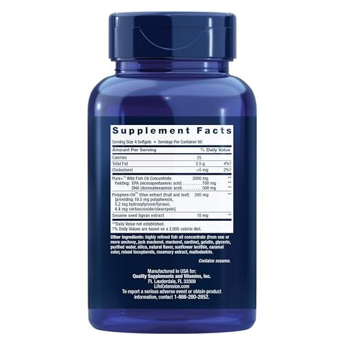 Life Extension Super Omega-3 EPA/DHA Fish Oil, Sesame Lignans & Olive Extract – Heart Health, Brain Health, Inflammation Health Support, Gluten-Free, Easy to Swallow, Non-GMO, 240 Softgels - Medaid International