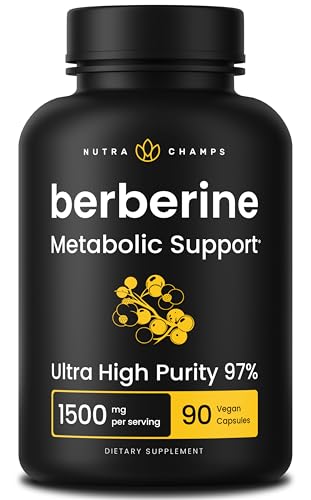 NutraChamps Berberine Supplement | Ultra High Strength 97% Purity | Berberine HCL 1500mg + Berbevis Phytosome Extract for Enhanced Absorption & Metabolic Support | Premium 500mg 90 Vegan Capsules - Medaid International