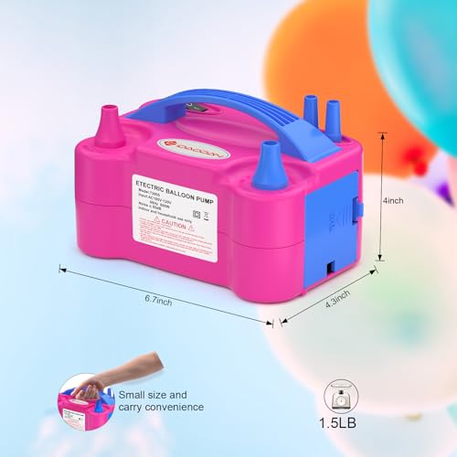 IDAODAN Electric Balloon Pump, Portable Electric Balloon Blower Machine Balloon Air Pump Dual Nozzle Rose Red 110V 600W Balloon Inflator for Party Decorations|B0DTT52MDK