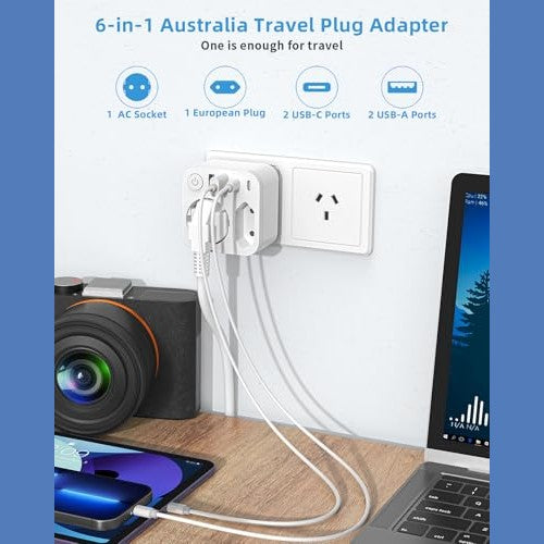 Sudeery - Australia Germany Travel Adapter with 4 USB Ports & Type C Support