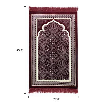 Modefa Turkish Islamic Prayer Rug - Soft Velvet Janamaz Praying Carpet - Comfortable Muslim Praying Mat for Men & Women - Ramadan or Eid Gift - with Kufi Prayer Cap - Elegant Swirl (Red) - Medaid International