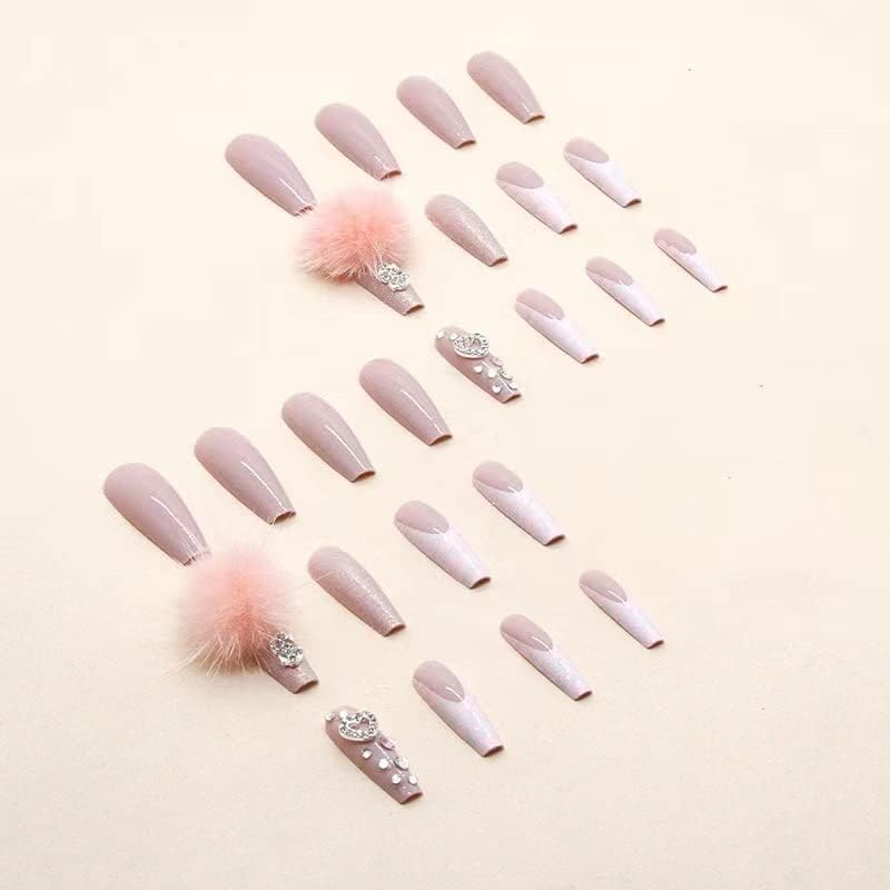 Nail Apparel Y2K Long Coffin Cute Kawaii Press on Nails 3D Cartoon Hot Pink Rabbite Black Pink Daisy Duck Glitter Rhinestone Heart Pearl Bow Flame Long Ballet Trapezoid Fake Nails 24Pcs (3D Pink Heart - Medaid International