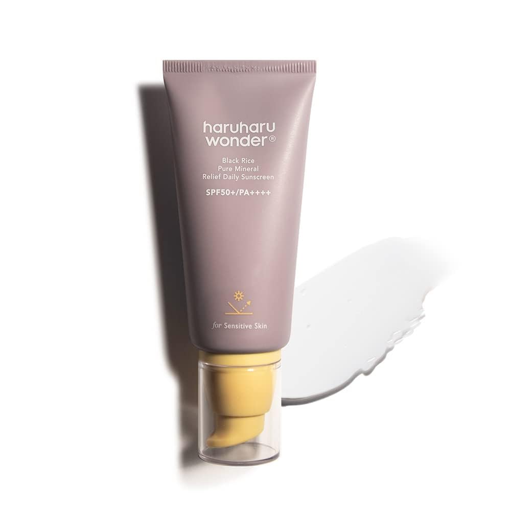 Haruharu Wonder Black Rice Pure Mineral Relief Daily Sunscreen, SPF50+/PA++++, Broad Spectrum UVA/UVB, Octinoxate & Oxybenzone Free, Hyaluronic Acid, Niacinamide (50ml / 1.69fl.oz) - Medaid International