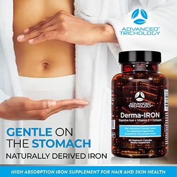 Derma-Iron Supplement for Women and Men - Iron blood builder pills for hair and skin with Collagen and natural Vitamin C, low iron and ferritin, thinning hair, hair loss support - Medaid International