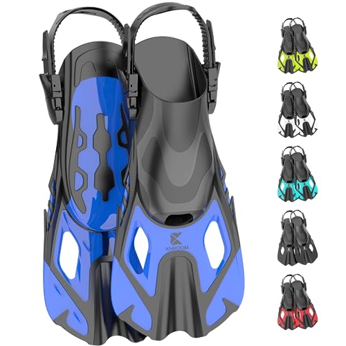 Khroom - Adjustable Snorkel Fins for Adults & Kids, Lightweight, Short Diving Flippers