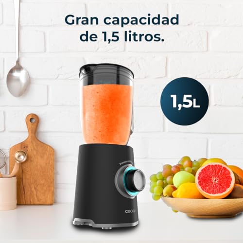 Cecotec - 2000W Glass Blender with Black Titanium Blades, 1.5L Capacity
