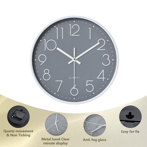 Surpn - Silent Non-Ticking 8-Inch Wall Clock, Battery Operated, Modern Design