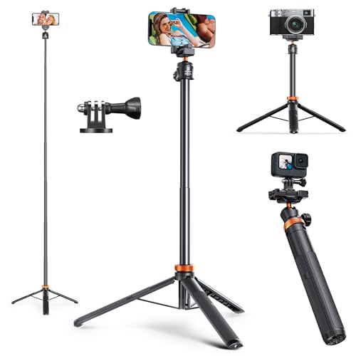 K&F Concept 62'' Phone Selfie Stick Tripod, 2-in-1 Lightweight Cellphone Holder and Camera Stand with Remote, Extendable Adapter for GoPro, Compatible with iPhone/Android Phone/GoPro/Camera - Medaid International
