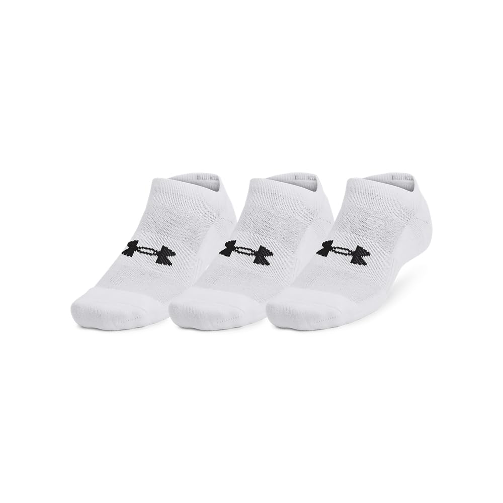 Under Armour Unisex-Adult Training Cotton No Show Socks 3 Pack, (100) White/White/Black, Large - Medaid International