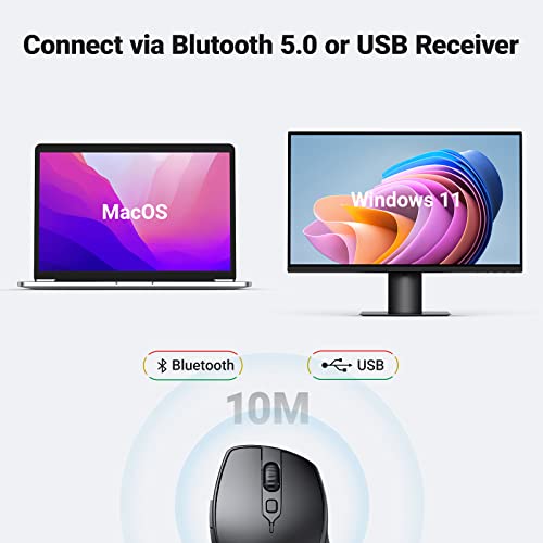 UGREEN - Ergonomic Bluetooth 5.0 Wireless Mouse with 4000 DPI, 5 Silent Buttons