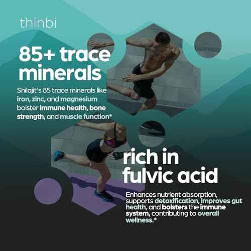 Thinbi Pure Himalayan Shilajit Organic Capsules with Fulvic Acid & Trace Minerals - 90 Count - Medaid International