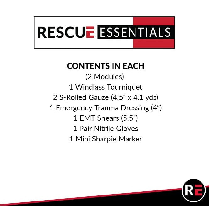 Stop The Bleed Dual Kit - Public Access for Bleeding Control IFAK, Sized to Fit in an AED Cabinet Red Case with Two Complete Modules from The Rescue Essentials Brand
