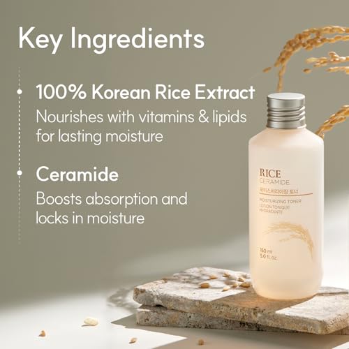 The Face Shop Rice Ceramide Moisturizing Toner - Rice Extract Rice Toner for Face - Strengthens Skin Barrier - Hydrating Targets Dryness - Lightweight Face Moisturizer - Glow Essence Korean Skin Care - Medaid International