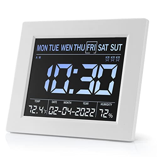 Aiuca - Upgraded 8" HD Digital Calendar Alarm Clock with Temperature & Humidity Display