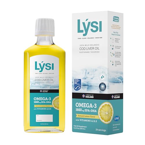 Lysi Cod Liver Oil, Omega-3 Supplement,1660mg EPA & DHA Per Serving, Plus Vitamins A,D,E, Sustainably Sourced 100% Wild Icelandic Cod, Natural Lemon, GMP Certified, 8.12 FL oz, 24 Servings - Medaid International
