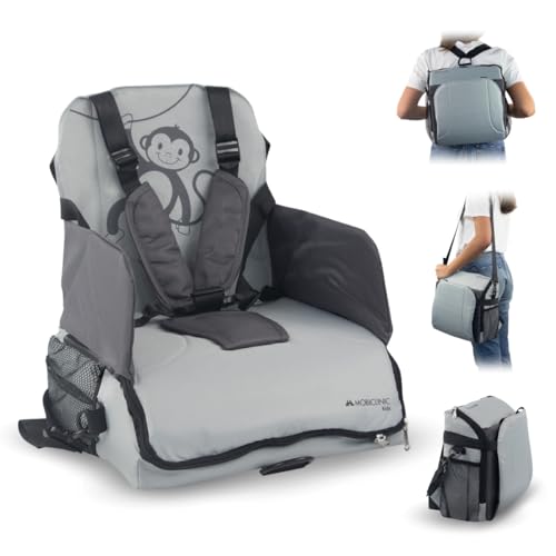 Mobiclinic - Portable Kids Travel Booster Seat, Foldable, Grey, 6-36 Months