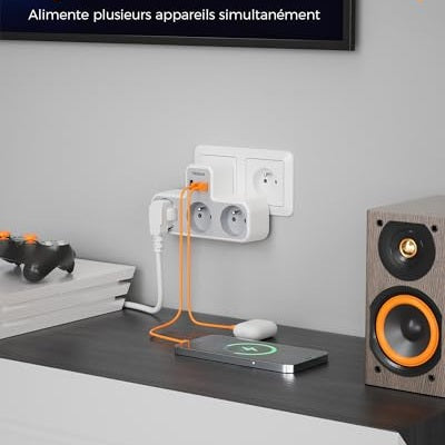 Tessan - 6-in-1 Multi Socket with 3 Wall Sockets & 3 USB Ports for Home & Travel