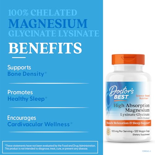 Doctor's Best High Absorption Magnesium Lysinate Glycinate Capsule, Easy to Swallow, 120 Ct - Medaid International
