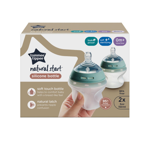 Tommee Tippee Natural Start Silicone Baby Bottles for 0m+, 2x 150ml
