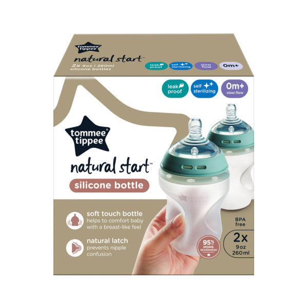 Natural Start Silicone Baby Bottles for 0m+, 2x 260ml