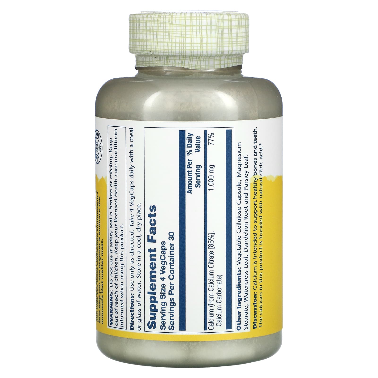 Solaray, Calcium Citrate, 1,000 mg, 120 VegCaps (250 mg per Capsule) - Medaid International